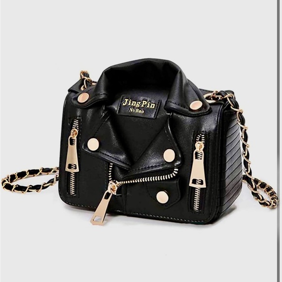 JNKET Leather Motorcycle Jacket Shoulder/Crossbody Riveted Handbag W/Chain NWOT - Picture 2 of 6